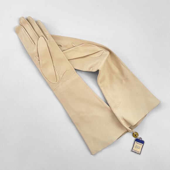 Vintage 50s Leather Ladies kid Gloves Kidskin Mid-Length Dead Stock Original Tag - Picture 3 of 4